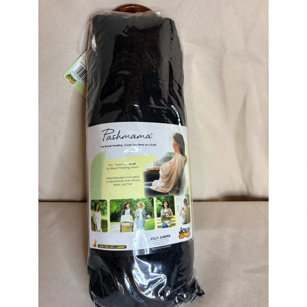Jolly Jumper Pashmama Nursing Cover Scarf Black Breastfeeding Wrap New with ring